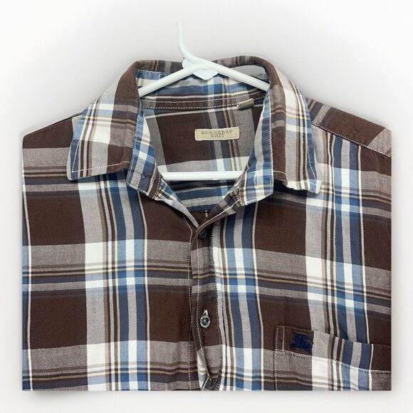 Burberry Brit Men’s Plaid Long Sleeve Button Down Size Large Brown Plaid - Picture 1 of 6